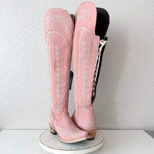 Lane LEXINGTON Over the Knee Womens Cowboy Boots 8 Pink Western Cowgirl Lace Up